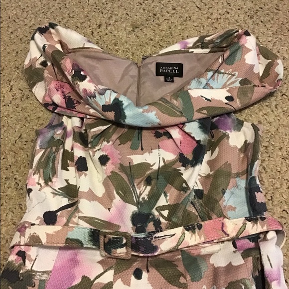 ADRIANNA PAPELL COTTAGE CORE DRESS BELTED EUC SZ 8 FLORAL  PRINT A LINE - Picture 4 of 4